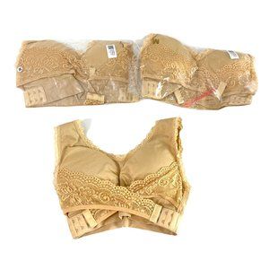 NEW  3 pc lot Wire Free bra beige lace trim Sz M